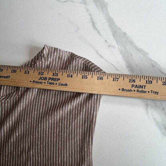 TAHARI Tan White Sleeveless Striped 100% Linen Back Button Top Tunic Size Small - Picture 4 of 12